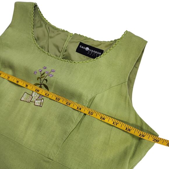 Sag Harbor Womens Vintage Y2K Embroidered Linen Blend Dress Size 10P Lime Green - Picture 10 of 12